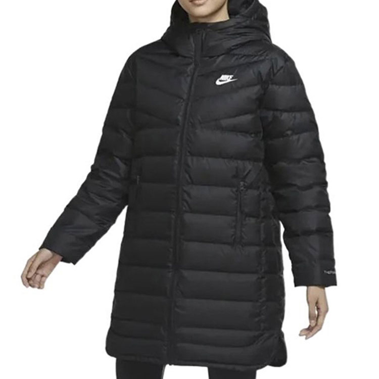 (Women) Nike Therma-FIT Black Long Down Jacket  Solid Logo Print Hoodie DR1588-010 圖 5