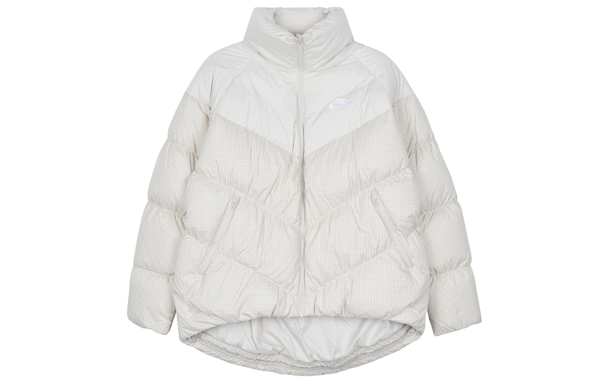 (Women) Nike Therma-FIT Light Taupe Casual Stand Collar Loose Down Jacket. FD8212-104
