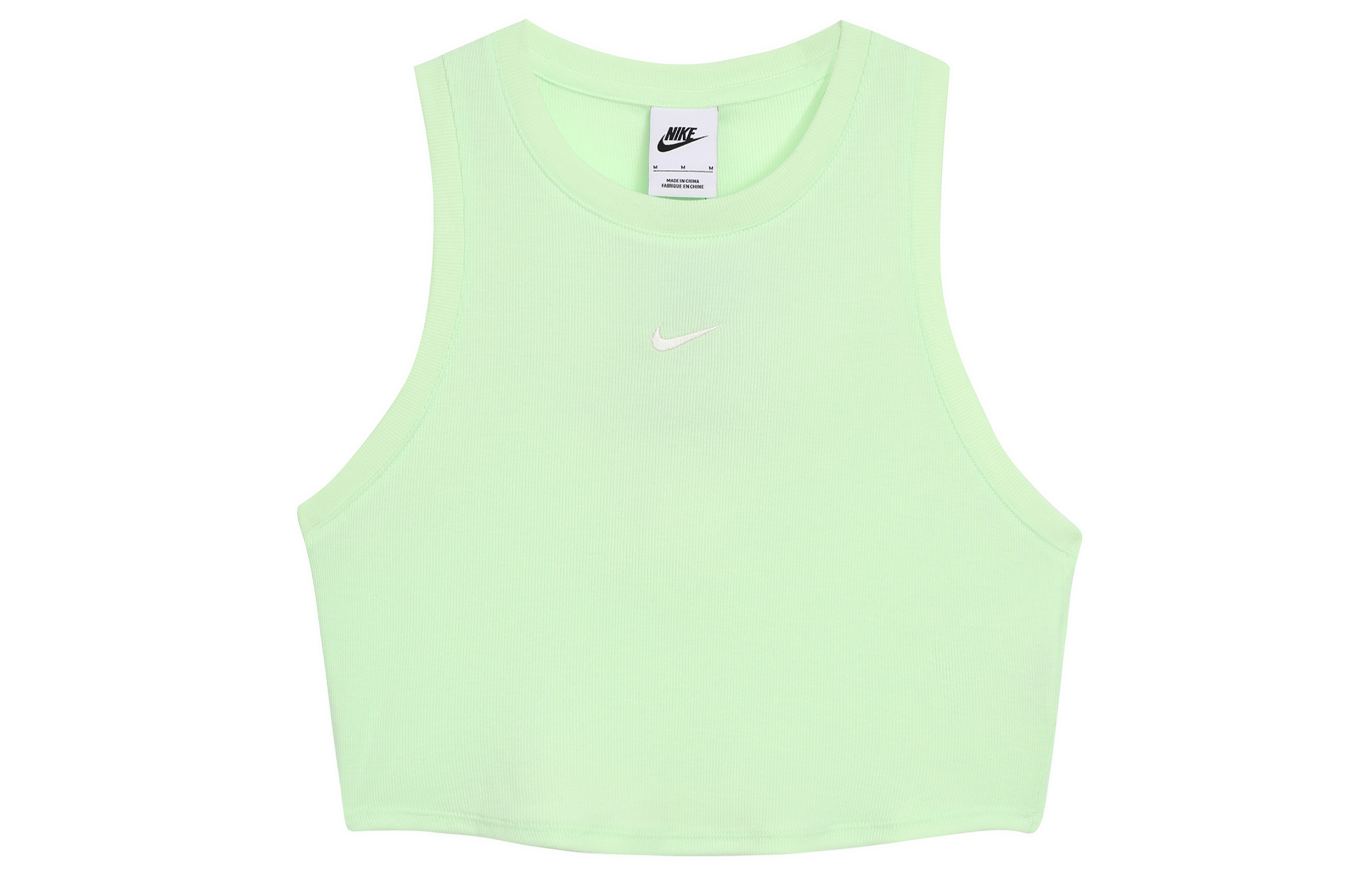 (Women) Nike Vapor Green Ribbed Cropped Tank Top with Embroidered Logo. FB8280-376