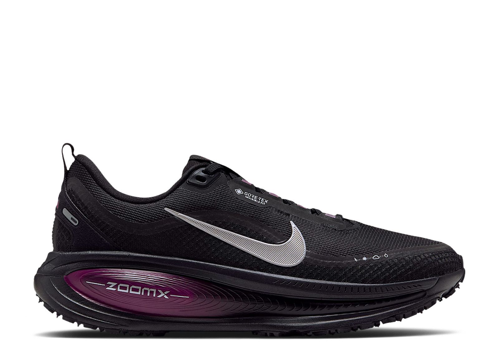 (Women) Nike Vomero 18 GORE-TEX Waterproof Road With Reflective Accents 'Black True Berry Purple Pulse Metallic Silver' HQ7002-005