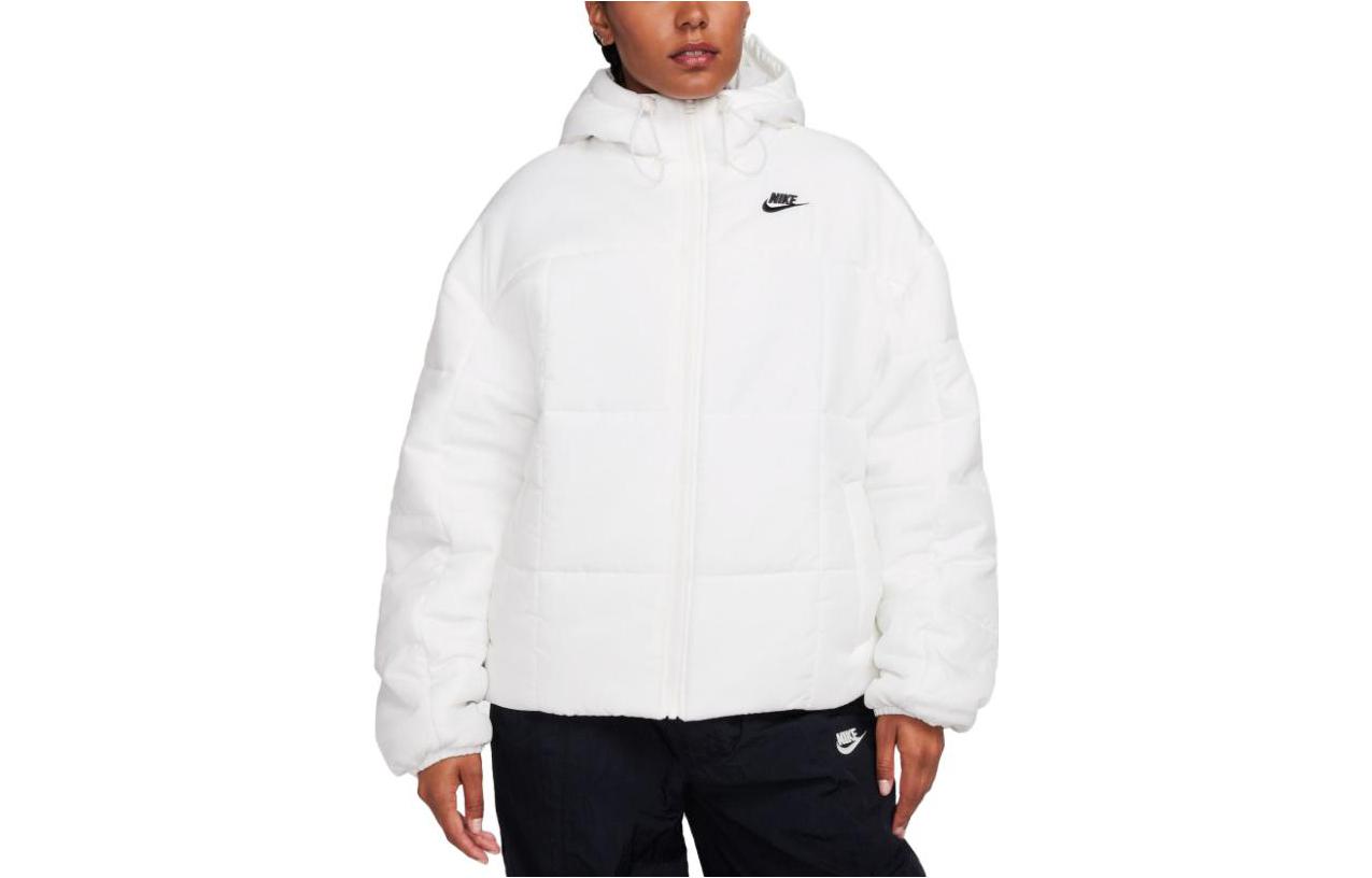 (Women) Nike White Down Jacket with Logo and Hood Long Sleeve FB7672-133