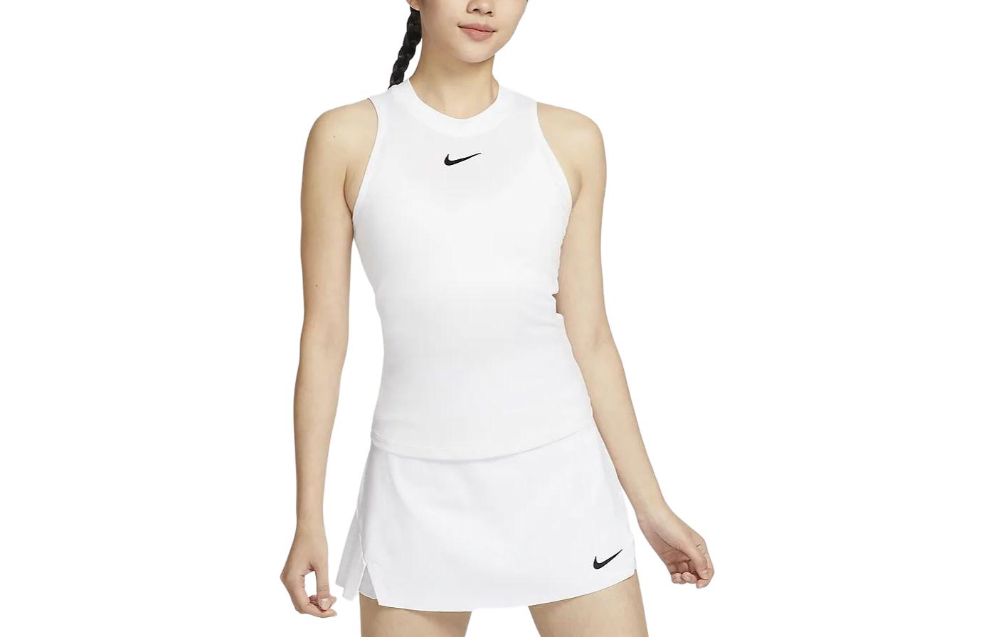 (Women) Nike White Sleeveless Tennis Tank Top - Solid Color & Quick-Dry FD5674-100