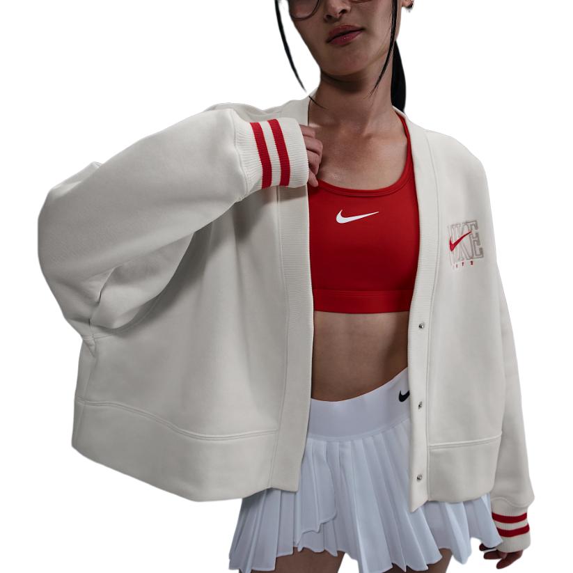 (Women) Nike White Striped Loose-Fit Knit Cardigan Long Sleeve HJ0947-133