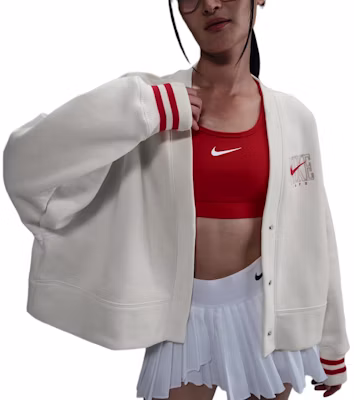 (Women) Nike White Striped Loose-Fit Knit Cardigan Long Sleeve HJ0947-133 Buy (Women) Nike White Striped Loose-Fit Knit Cardigan Long Sleeve HJ0947-133