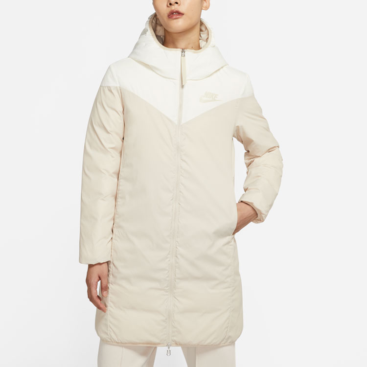 Shop (Women) Nike Winter Down Fill Long Hooded Jacket White Reversible Coat CU0285-140