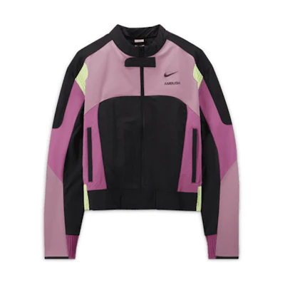 (Women) Nike AMBUSH Pink Moto Jacket Retro Sportswear with Logo Print. CW8000-693