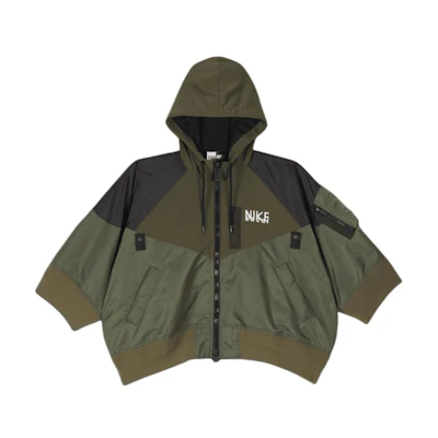 (Women) Nike Sacai Zip-Up Hooded Jacket Army Green Letter Logo拼色 Design DQ9049-325