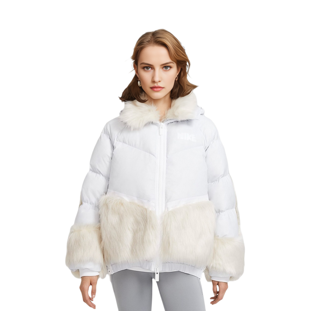 Shop (W) ナイキ x サカイ オーバーサイズ パッチワーク フーディー ダウンジャケット ホワイト ウィンター CT3267-043