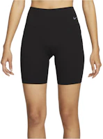 (Women) Nike Zenvy Mid-Rise Logo Print Workout Shorts Black DQ6006-010