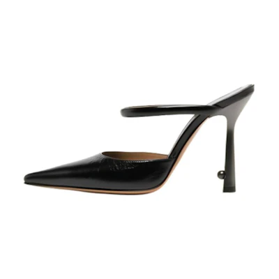 (W) Off-White 10.5cm 'Black Leather Pointed Toe Stiletto Mule'