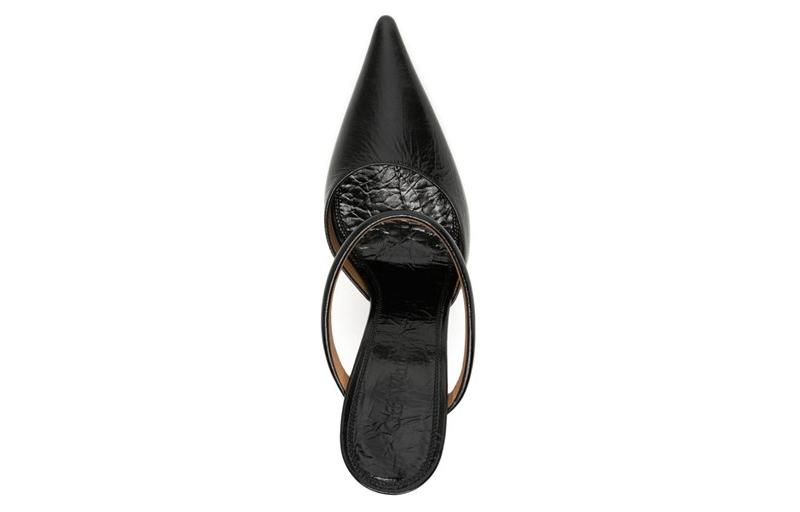 Shop (Women) Off-White 10.5cm 'Black Leather Pointed Toe Stiletto Mule' OWIJ026F23LEA0011010