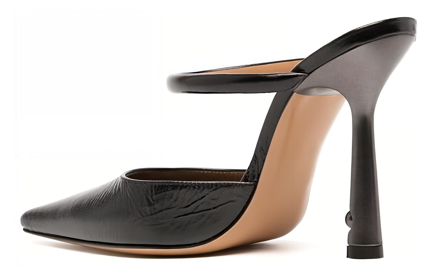 Purchase (Women) Off-White 10.5cm 'Black Leather Pointed Toe Stiletto Mule' OWIJ026F23LEA0011010