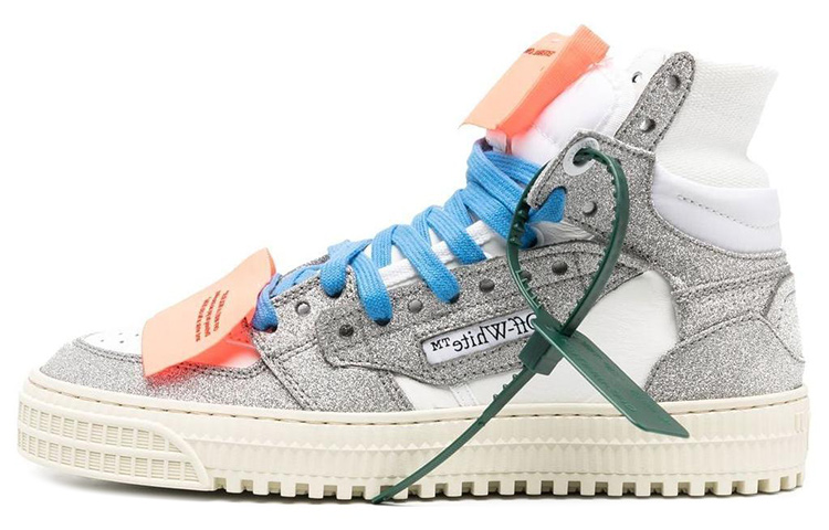 (W) Off-White 3.0 Off Court High-Top Sneakers White Silver Glitter