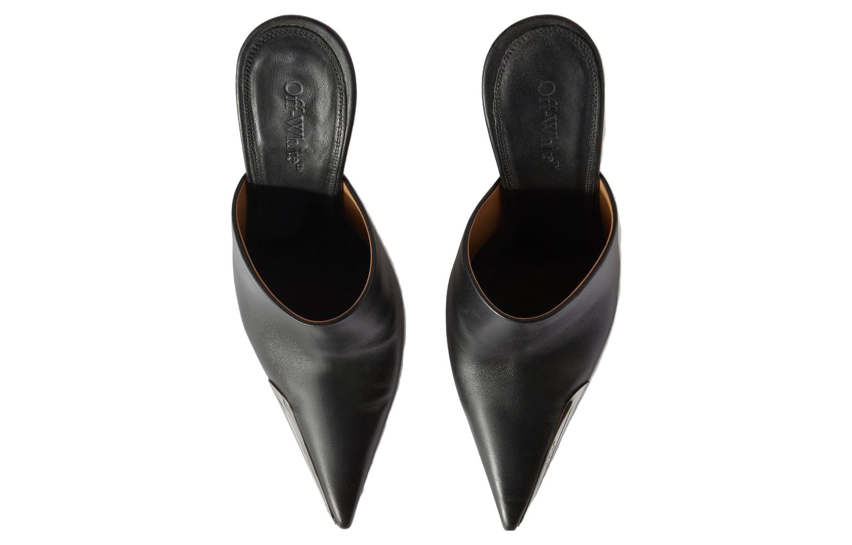 Lookbook (W) Off-White Allen Frame Leren Hoge Hak Mule Slippers Zwart OWIJ036F23LEA0011072