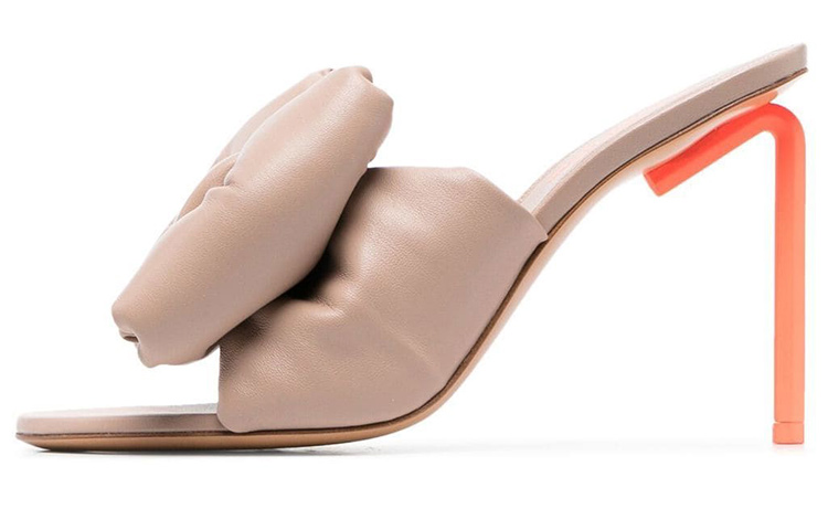 (W) Off-White 'Beige Oversized Bow Leather High-Heel Sandals'