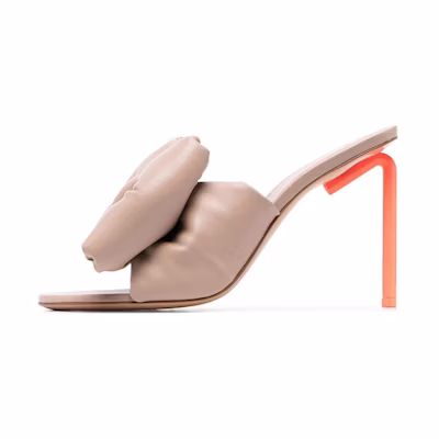 (W) Off-White 'Beige Oversized Bow Leather High-Heel Sandals'