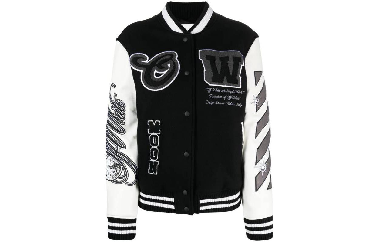 (Women) OFF-WHITE  Black & White Colorblock Jacket with Letter Patch Design OWEK004F23FAB0051001
