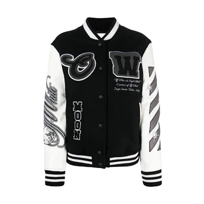 (Women) OFF-WHITE Black & White Colorblock Jacket with Letter Patch Design OWEK004F23FAB0051001