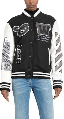 (W) OFF-WHITE Jaket Hitam & Putih Colorblock dengan Reka Bentuk Tampalan Huruf OWEK004F23FAB0051001 Shop (W) OFF-WHITE Jaket Hitam & Putih Colorblock dengan Reka Bentuk Tampalan Huruf OWEK004F23FAB0051001