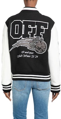 (W) OFF-WHITE Jaket Hitam & Putih Colorblock dengan Reka Bentuk Tampalan Huruf OWEK004F23FAB0051001 Purchase (W) OFF-WHITE Jaket Hitam & Putih Colorblock dengan Reka Bentuk Tampalan Huruf OWEK004F23FAB0051001