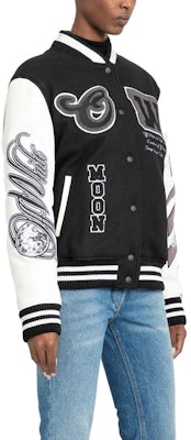 (W) OFF-WHITE Jaket Hitam & Putih Colorblock dengan Reka Bentuk Tampalan Huruf OWEK004F23FAB0051001 Details for (W) OFF-WHITE Jaket Hitam & Putih Colorblock dengan Reka Bentuk Tampalan Huruf OWEK004F23FAB0051001