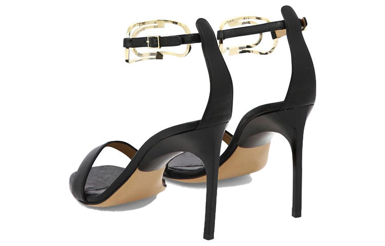 Shop (W) Off-White 'Sandal Stiletto Kulit Hitam Bertali' OWIH045S23LEA0011076