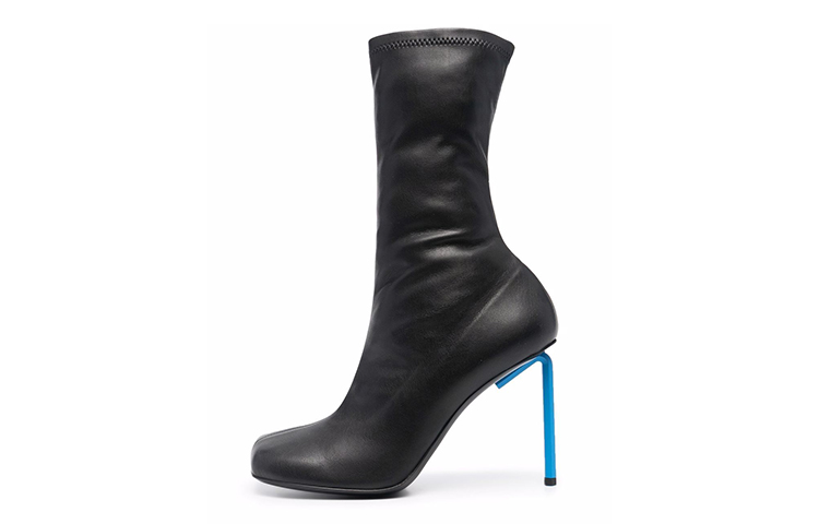 (W) Off-White 'Black Leather Fashion Versatile Ankle Boots'