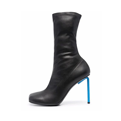 (W) Off-White 'Black Leather Fashion Versatile Ankle Boots'