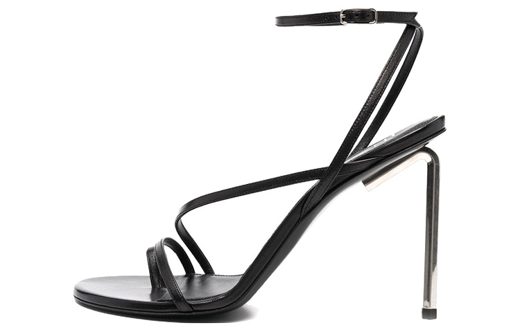(Women) Off-White 'Black Leather High-Heel Buckle Sandals' OWIH022S22LEA0011000