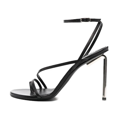 (W) Off-White 'Black Leather High-Heel Buckle Sandals'