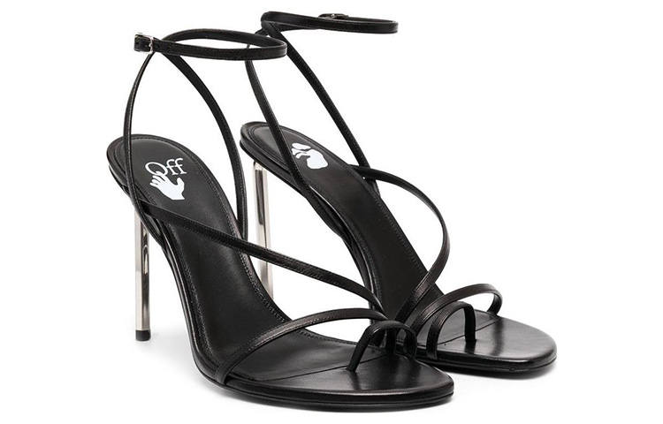 (W) Off-White 'Black Leather High-Heel Buckle Sandals' 圖 2