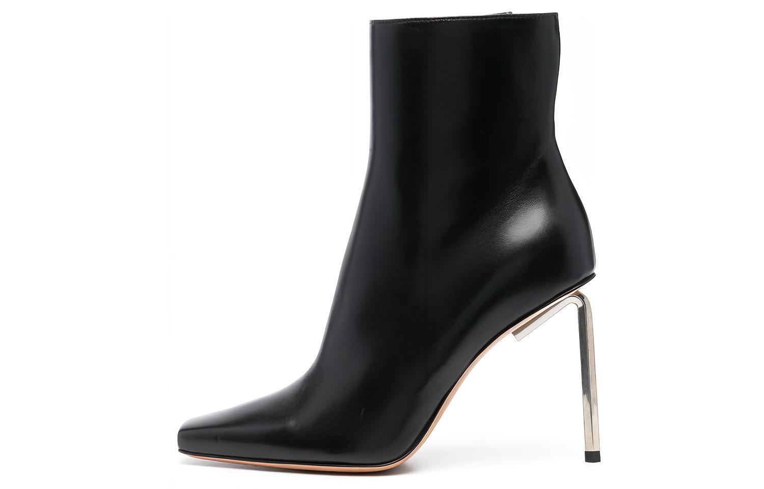 (W) Off-White 'Black Leather High-Top Zip Boots'