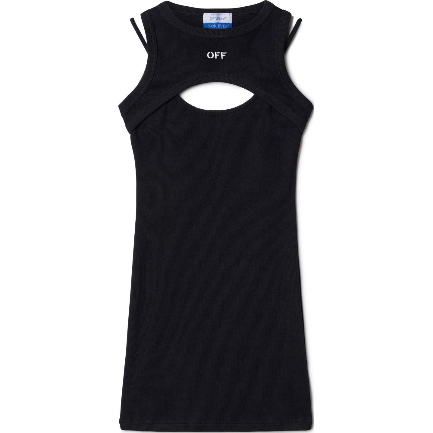 (Women) OFF-WHITE  Black Printed Ribbed Sleeveless Mini Dress OWDB496C99JER0011001