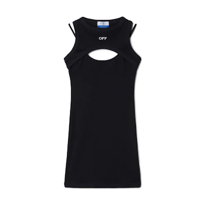 (Women) OFF-WHITE Black Printed Ribbed Sleeveless Mini Dress OWDB496C99JER0011001