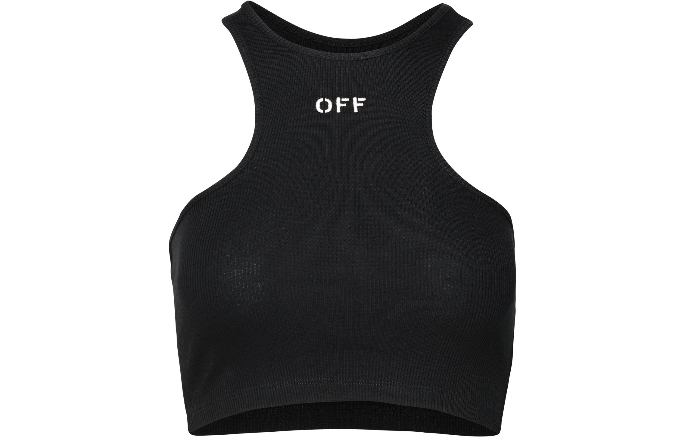 Order (W) OFF-WHITE Tank Top Negro Slim Fit con Estampado de Letras Corto. OWAD086C99JER0021001