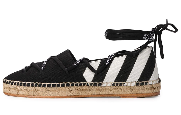 (W) Off-White 'Black Striped Strap Espadrilles'