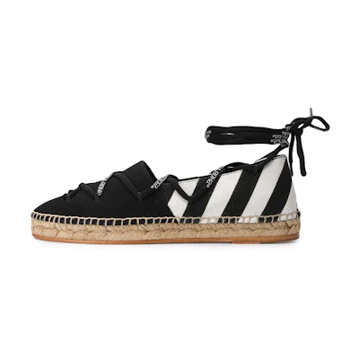 (W) Off-White 'Black Striped Strap Espadrilles'