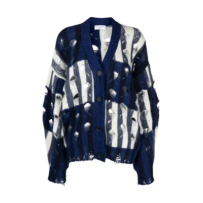 (Women) OFF-WHITE Blue Striped Knit Cardigan Sweater - Regular Fit OWHB040F23KNI0014504