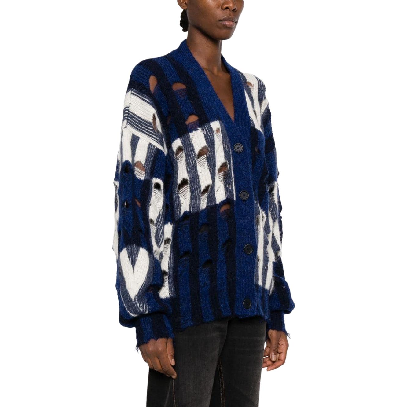 Purchase (W) 오프화이트 블루 스트라이프 니트 가디건 스웨터 - 레귤러 핏 OWHB040F23KNI0014504