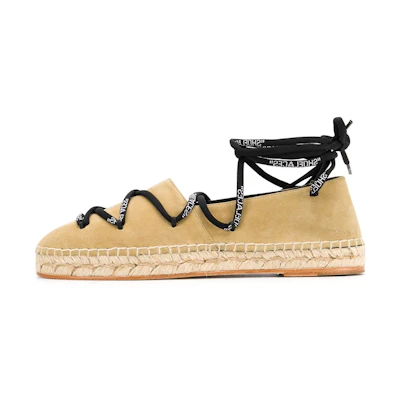 (W) Off-White 'Brown Woven Strap Detail Flats'