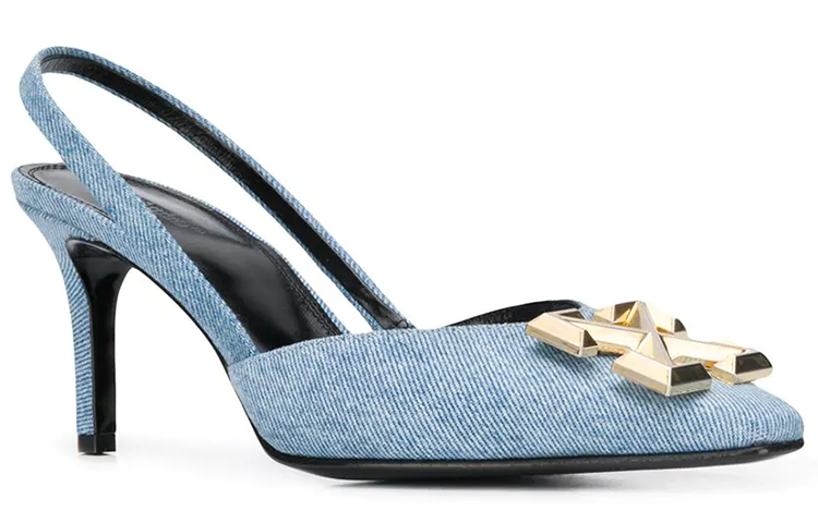 Order (W) オフホワイト デニムブルー ポインテッドトゥ ハイヒール OWIA190F197730507100