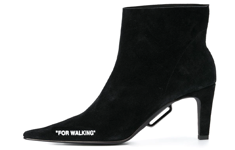 (W) Off-White 'For Walking Ankle Boot Black Velvet'