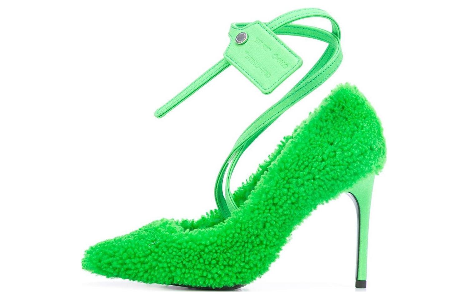 (Women) Off-White 'Green Wool Fur Ankle Strap Stiletto' OWIA187F19E850504000