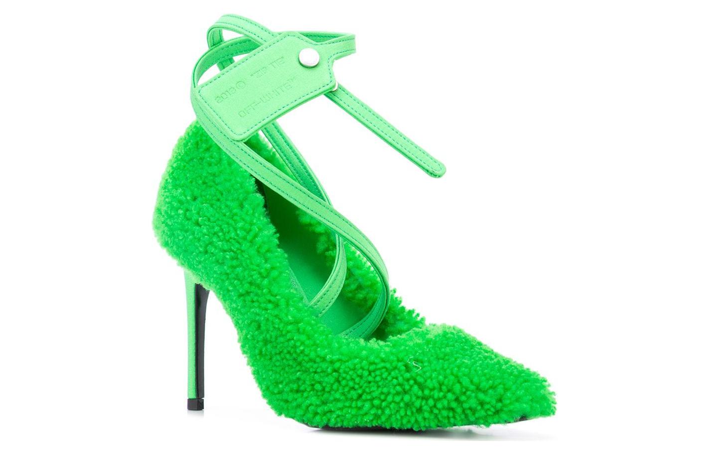 Order (W) Off-White ''Stiletto con Cinturino in Lana Verde e Pelliccia'' OWIA187F19E850504000