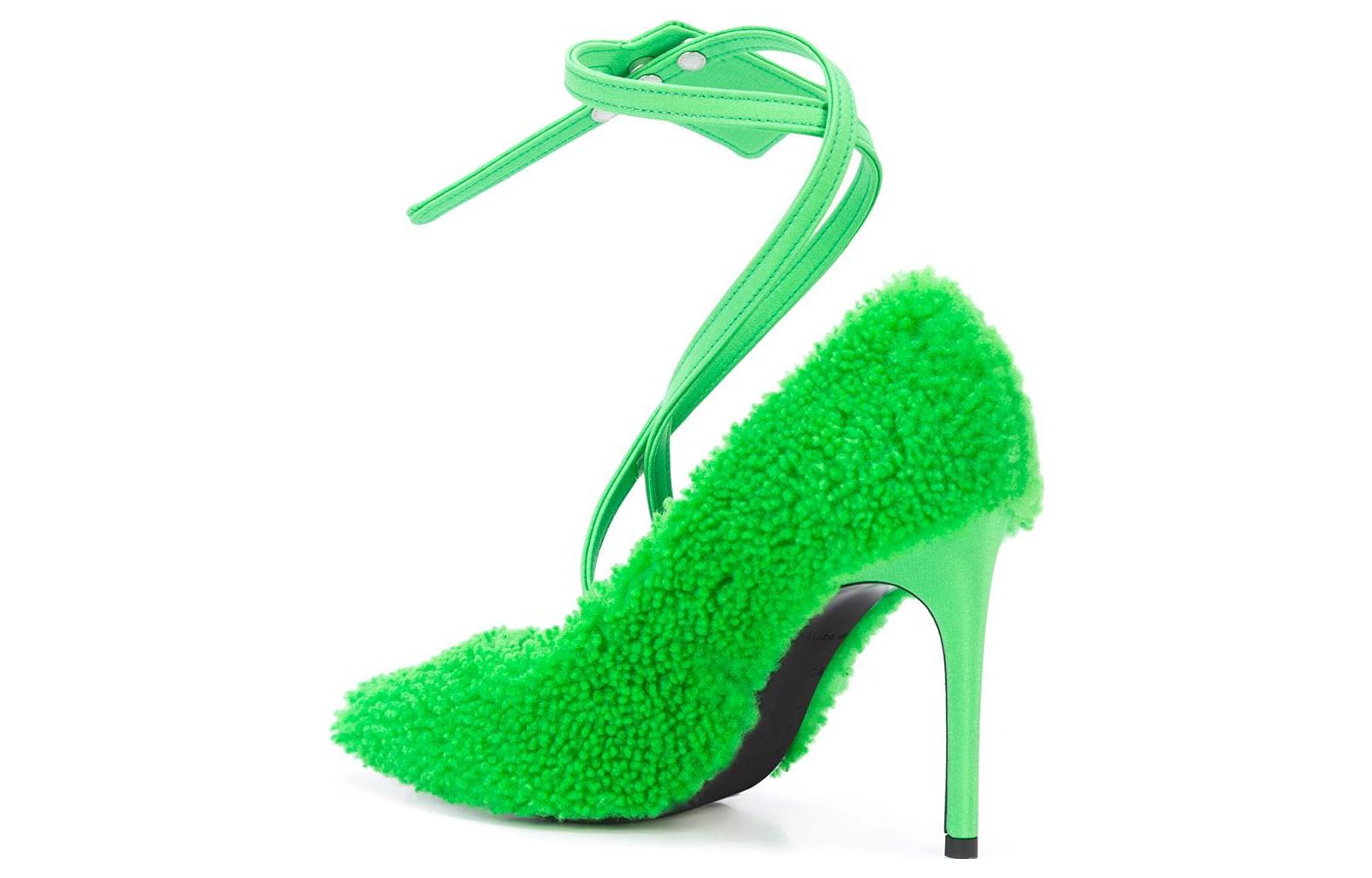 Shop (W) Off-White ''Stiletto con Cinturino in Lana Verde e Pelliccia'' OWIA187F19E850504000