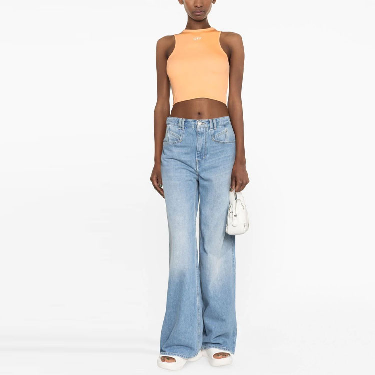 Lookbook (W) OFF-WHITE Camiseta Sin Mangas Estampado Logo Naranja Claro OWAD212S23JER0012100