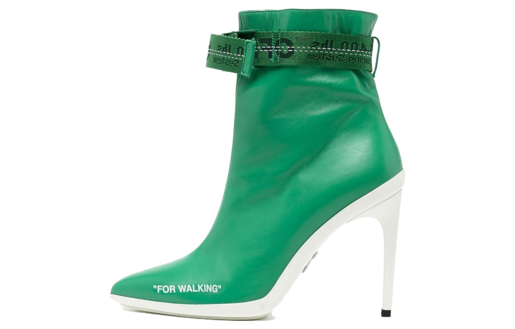 (W) Off-White Ankle Boots 'Green Quote Print'
