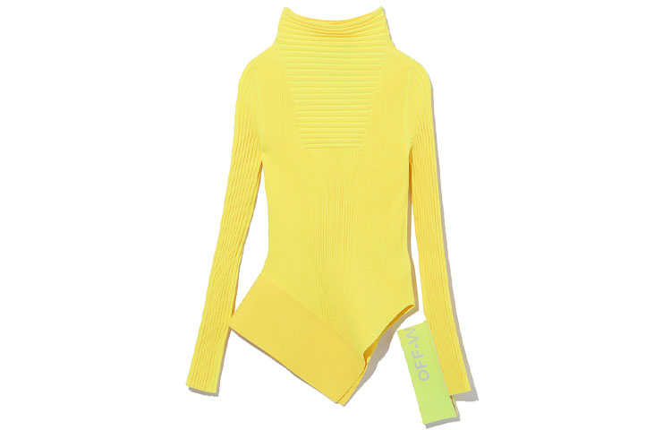 (Women) OFF-WHITE Asymmetric Hem Turtleneck Knit Sweater Yellow. OFWKNF00506XDYEX