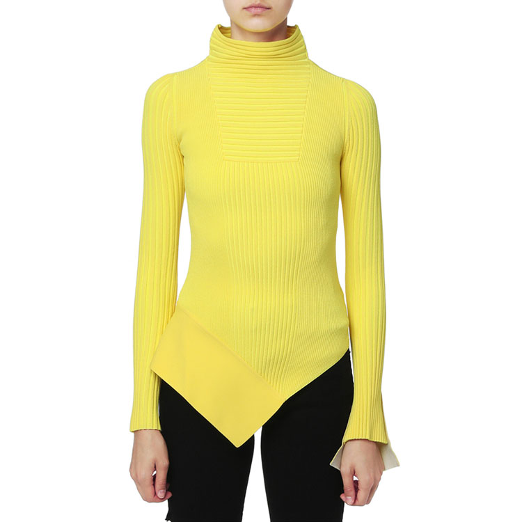 Lookbook (W) OFF-WHITE 不对称下摆高领针织毛衣 黄色. OFWKNF00506XDYEX