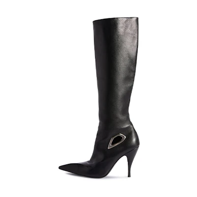 (W) Off-White Crescent Knee High Leather Boots 'Black'